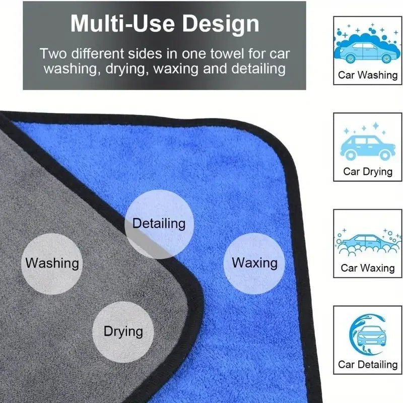 1 - 4pcs Microfiber Car Washing Towel Soft Quick Drying Windows Mirrors Wiping Rags Home Double Layer Cleaning Cloths 500GSM - shift - knoobs