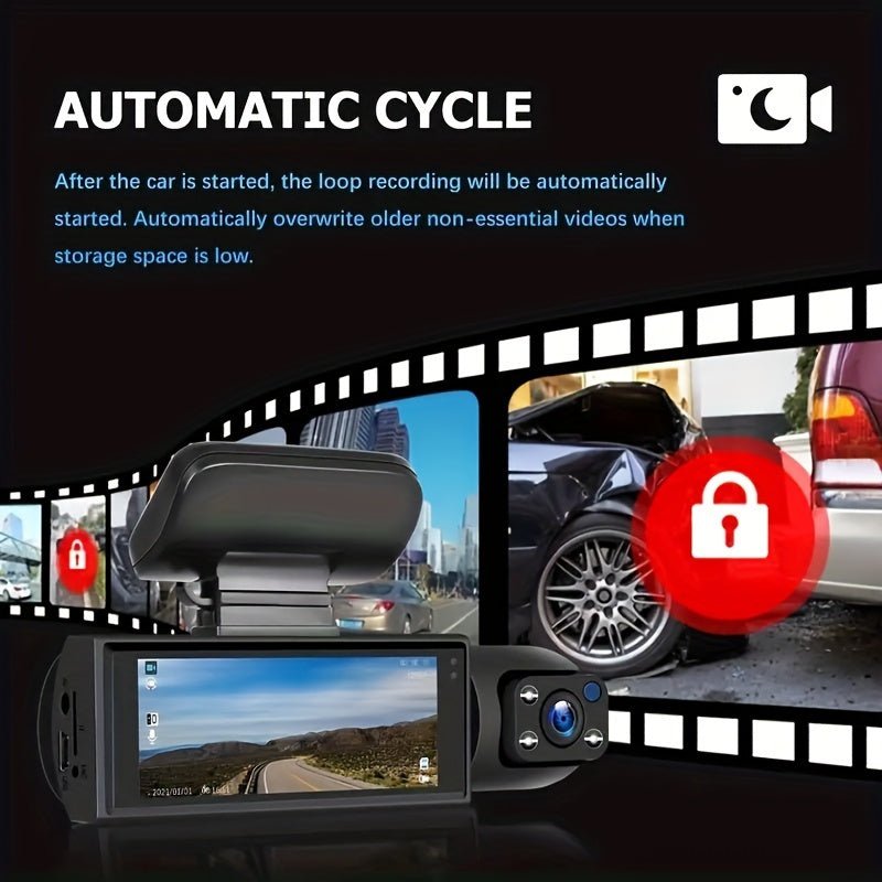 1080P Dual Camera Dash Cam For Cars With IR Night Vision, Loop Recording, And Wide Angle Lens - 3.16 Inch IPS Screen - shift-knoobs