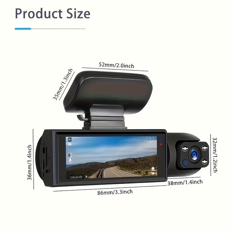 1080P Dual Camera Dash Cam For Cars With IR Night Vision, Loop Recording, And Wide Angle Lens - 3.16 Inch IPS Screen - shift-knoobs