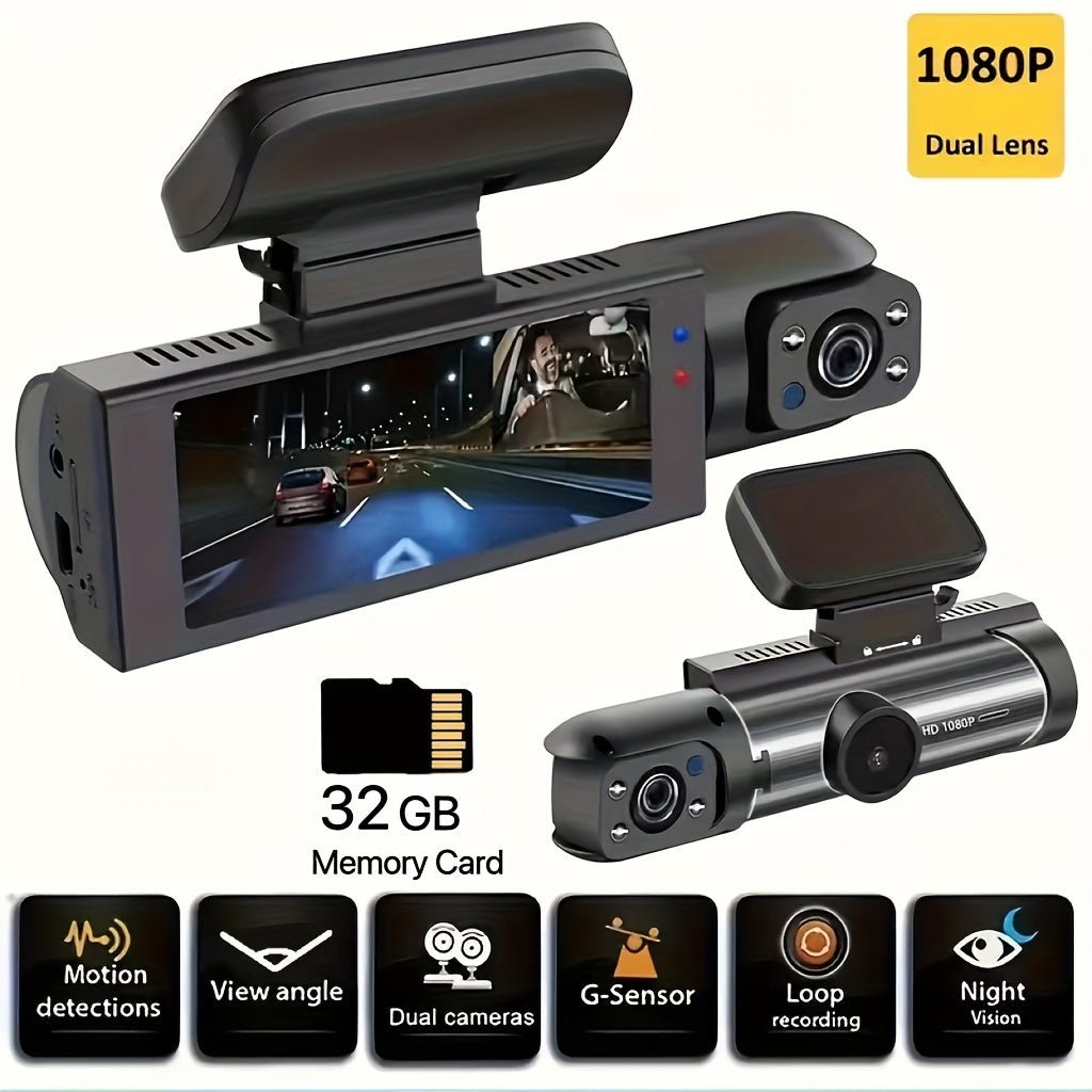 1080P Dual Camera Dash Cam For Cars With IR Night Vision, Loop Recording, And Wide Angle Lens - 3.16 Inch IPS Screen - shift-knoobs