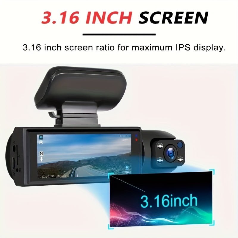 1080P Dual Camera Dash Cam For Cars With IR Night Vision, Loop Recording, And Wide Angle Lens - 3.16 Inch IPS Screen - shift-knoobs