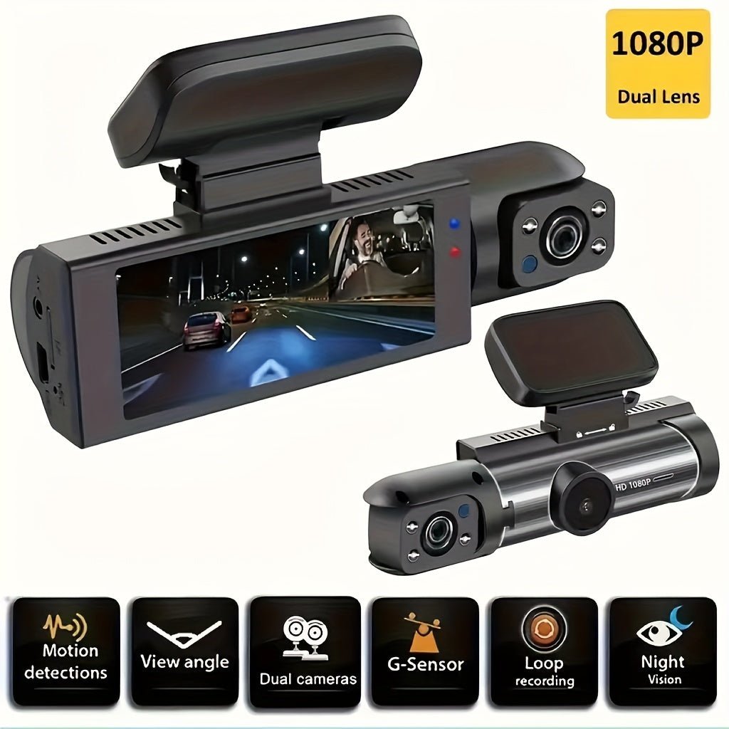 1080P Dual Camera Dash Cam For Cars With IR Night Vision, Loop Recording, And Wide Angle Lens - 3.16 Inch IPS Screen - shift-knoobs
