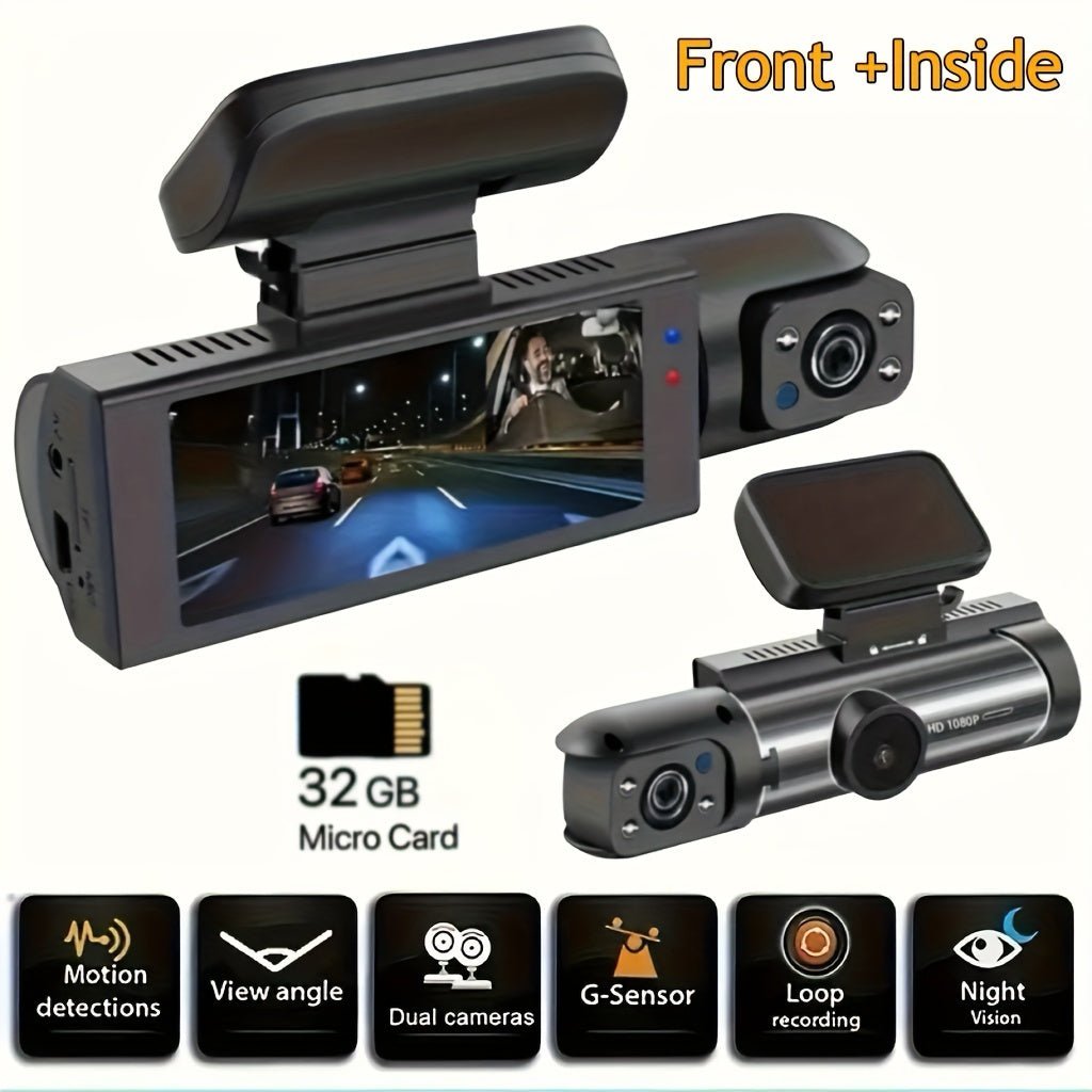 1080P Dual Camera Dash Cam For Cars With IR Night Vision, Loop Recording, And Wide Angle Lens - 3.16 Inch IPS Screen - shift-knoobs