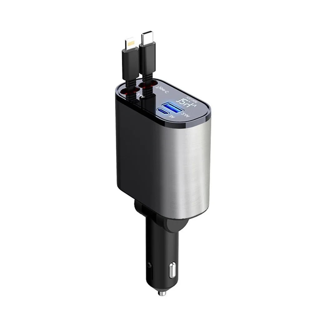 120W Retractable Car Charger 4 in 1 USB C Fast Charging Car Cigarette Lighter Charger Adapter for iPhone Xiaomi Huawei Samsung - shift - knoobs
