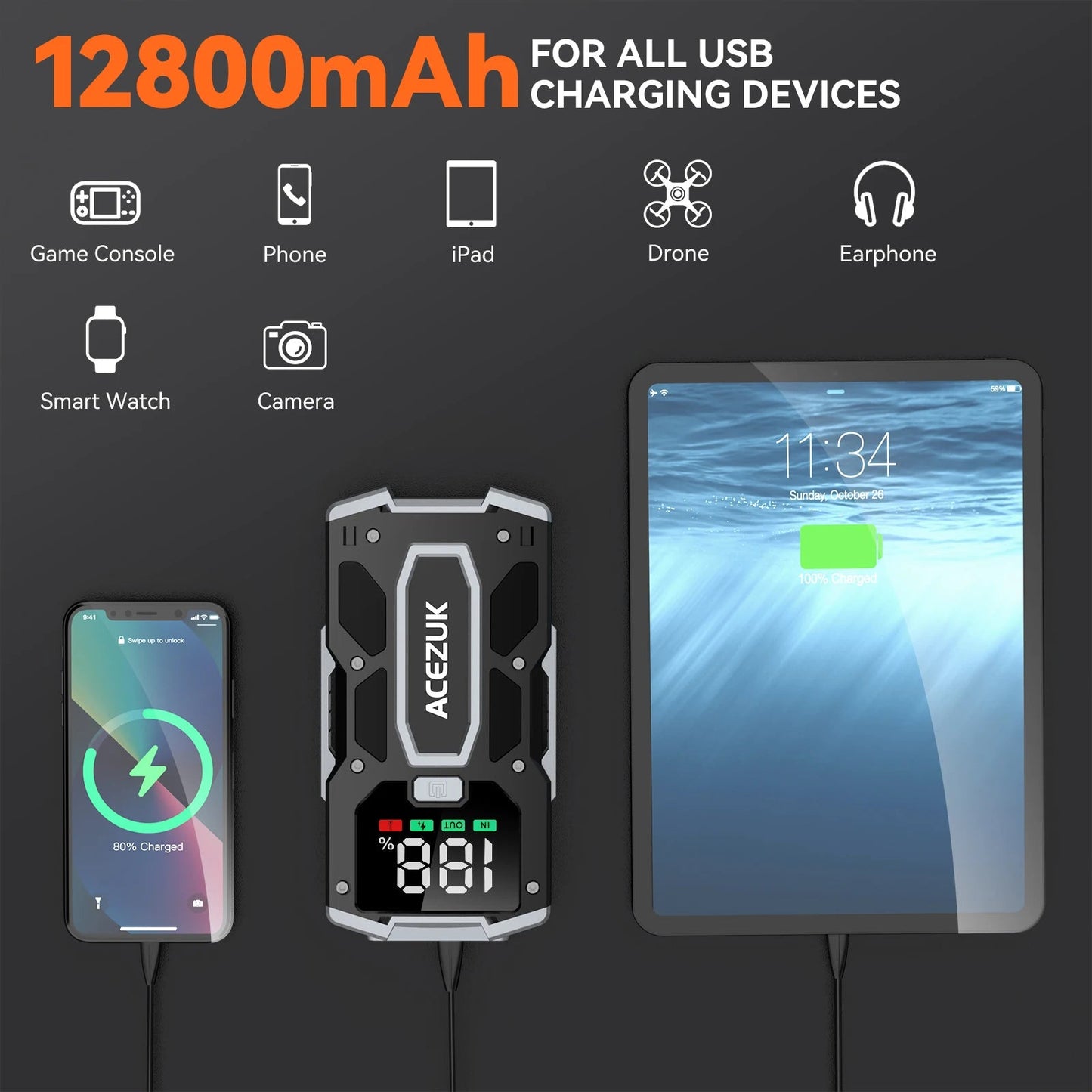 12800mAh Car Jump Starter Portable Power Bank Car Battery Booster 12V Car Starting Device for Petrol 7.0L Diesel 5.5L - shift - knoobs