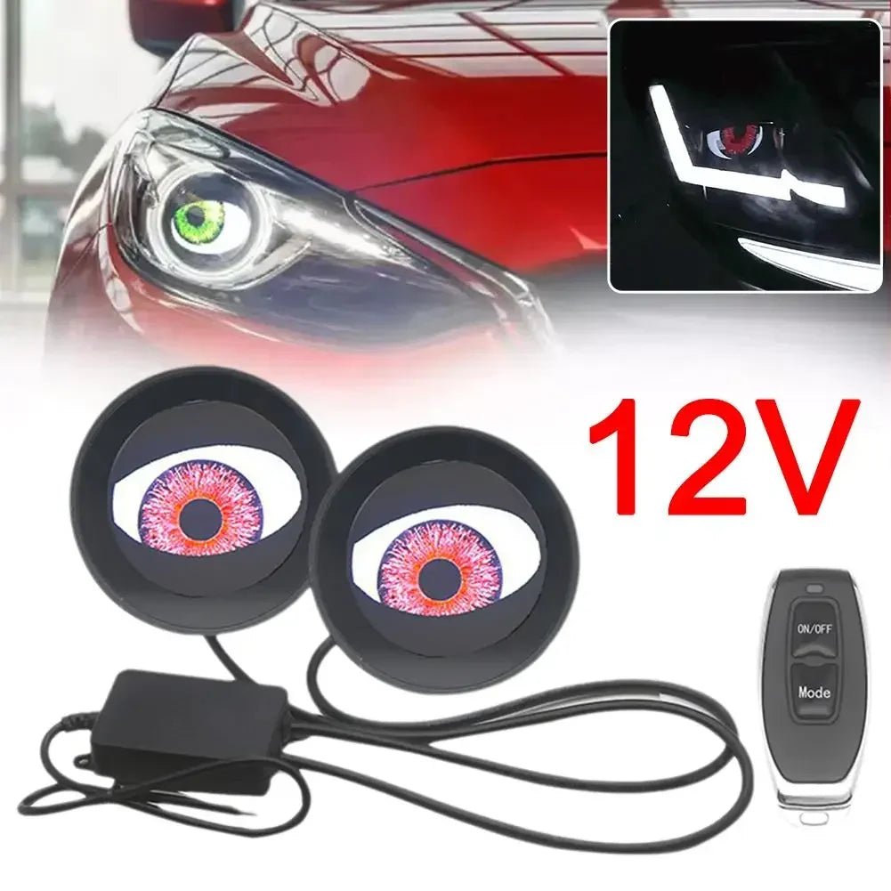 12V Remote Control Eyes Dynamic Devil Eyes LED Car Lights 2 Inch Retrofit Kits Headlight Assembly Auto Accessories Bi Led Lenses - shift - knoobs