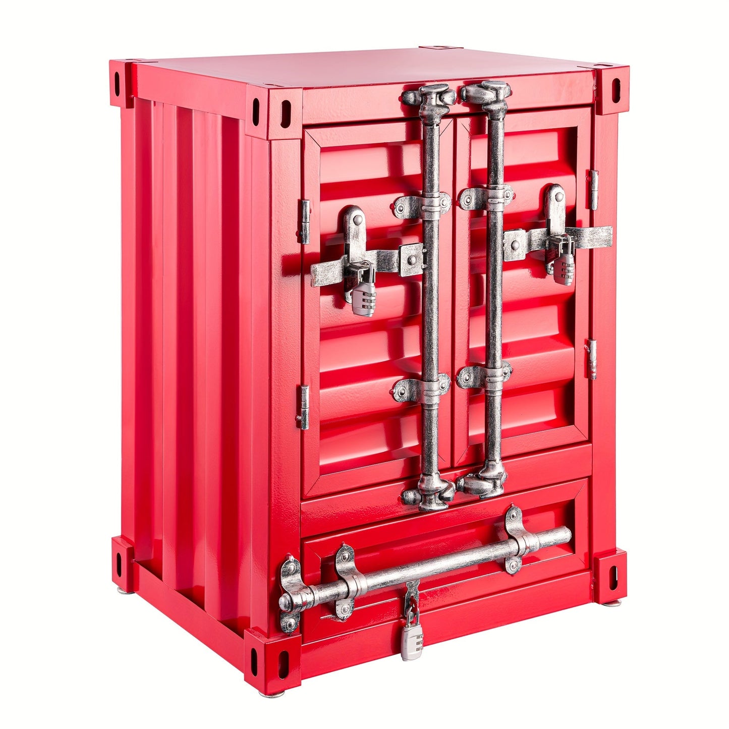 1pc 1 Door/2 Door Industrial Container, Side Table, Retro Bedside Table, Storage Cabinet With Door And Lock - shift - knoobs