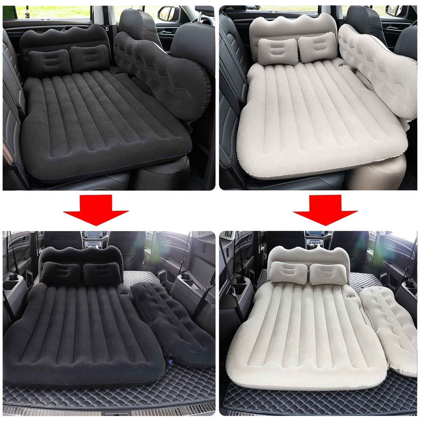 2 - Pillow Car Seat Cushion Set - Soft, Lightweight, Inflatable Trunk Mat with Air Pump for SUV, Sedan, Pickup Back Seat - Comfortable Sleeping Solution for Long Road Trips - shift - knoobs