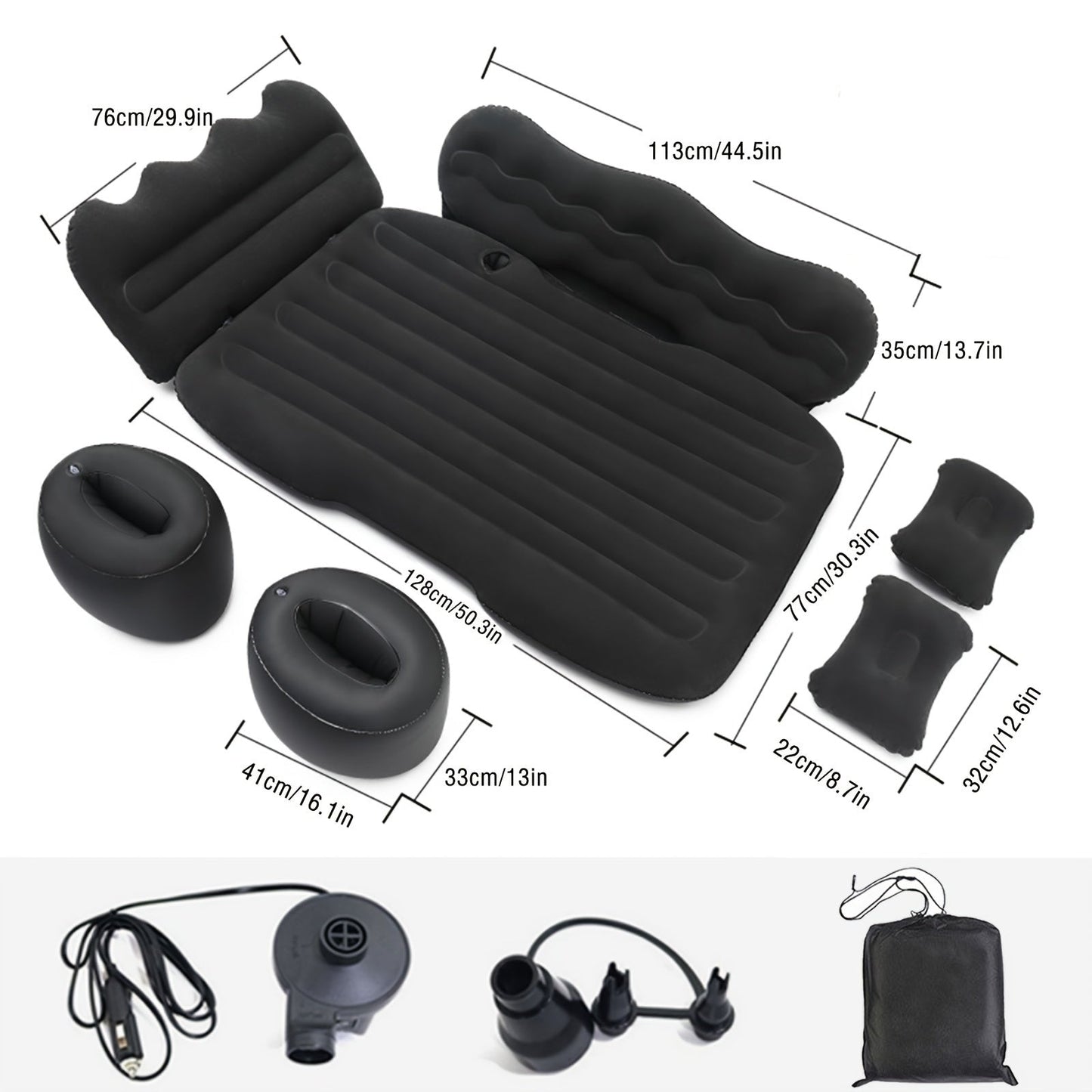 2 - Pillow Car Seat Cushion Set - Soft, Lightweight, Inflatable Trunk Mat with Air Pump for SUV, Sedan, Pickup Back Seat - Comfortable Sleeping Solution for Long Road Trips - shift - knoobs