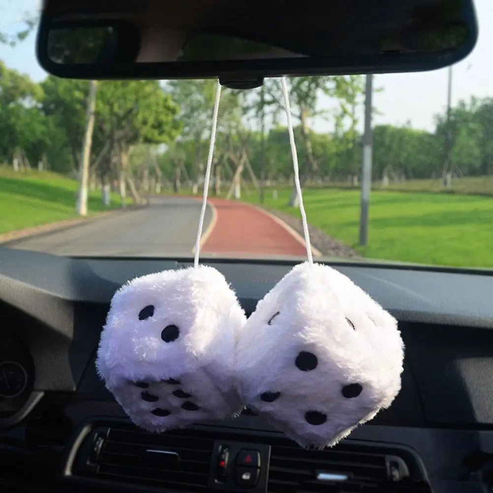 2pcs Plush Dice Car Pendant Plush Toy Cube Pendant Car Ornament Sieve Anime Car Decoration Accessories Auto Pendant - shift - knoobs