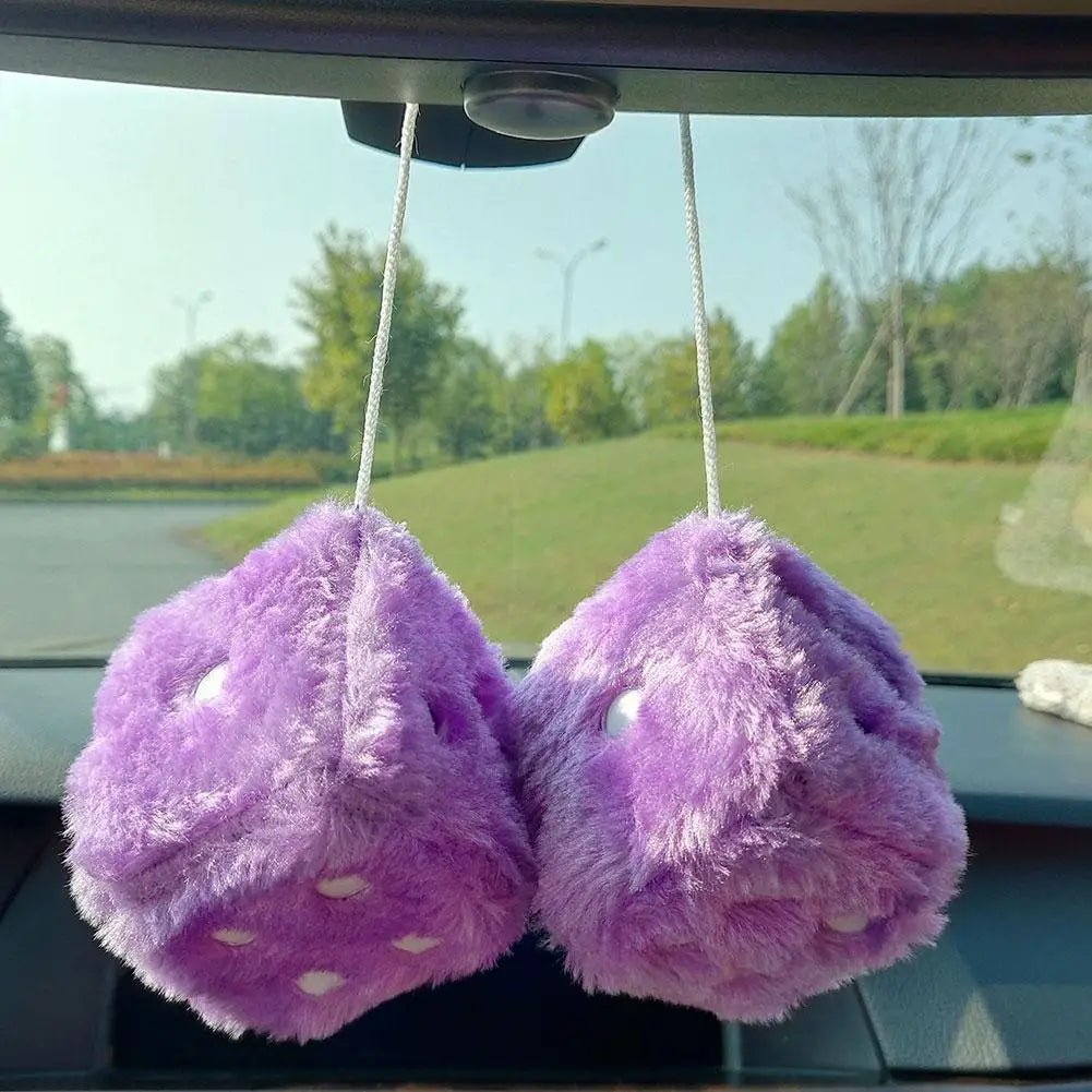 2pcs Plush Dice Car Pendant Plush Toy Cube Pendant Car Ornament Sieve Anime Car Decoration Accessories Auto Pendant - shift - knoobs