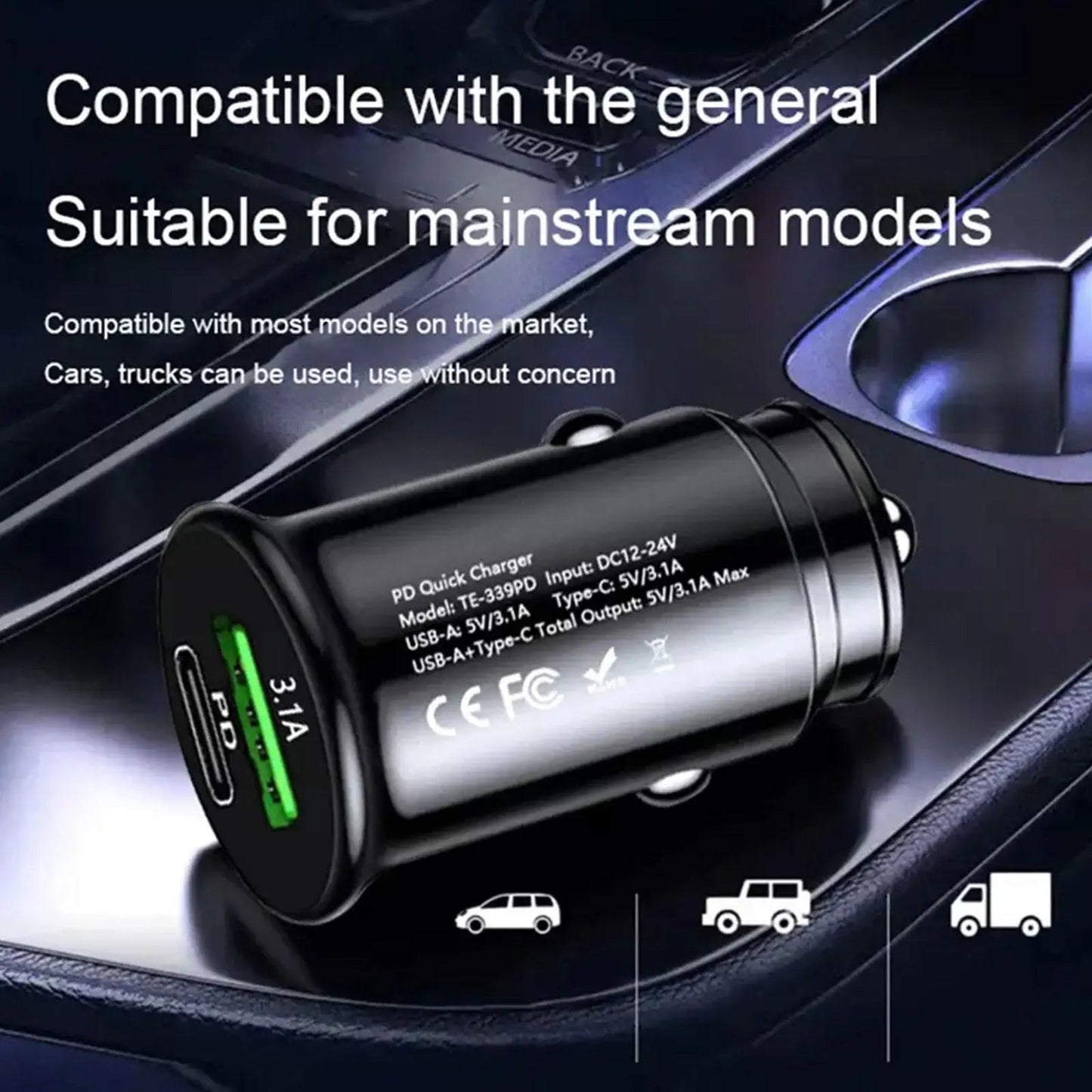 3.1A Fast Car Chargers USB PD Type C QC 3.0 Outlet Adapter Fast Charging For 12V 24V Car Truck Boat RV Motorcycle 12V/24V - shift - knoobs