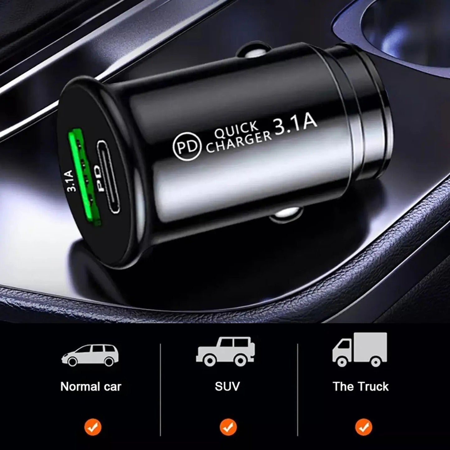 3.1A Fast Car Chargers USB PD Type C QC 3.0 Outlet Adapter Fast Charging For 12V 24V Car Truck Boat RV Motorcycle 12V/24V - shift - knoobs