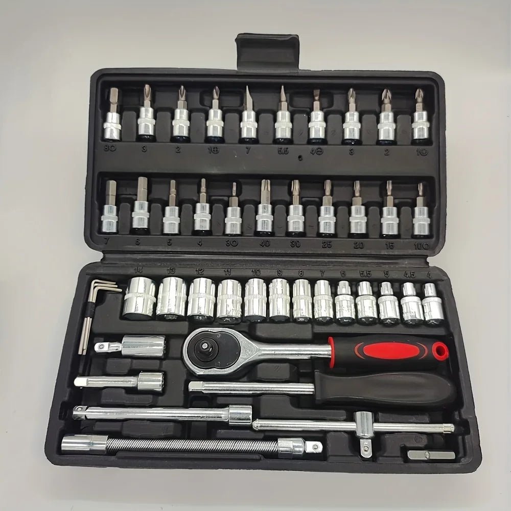 46Pcs Multi - Purpose Tool Kit Set - Comprehensive Hand Tools Kit with Wrench Socket and Precision Screwdriver - Portable Amagi - shift - knoobs