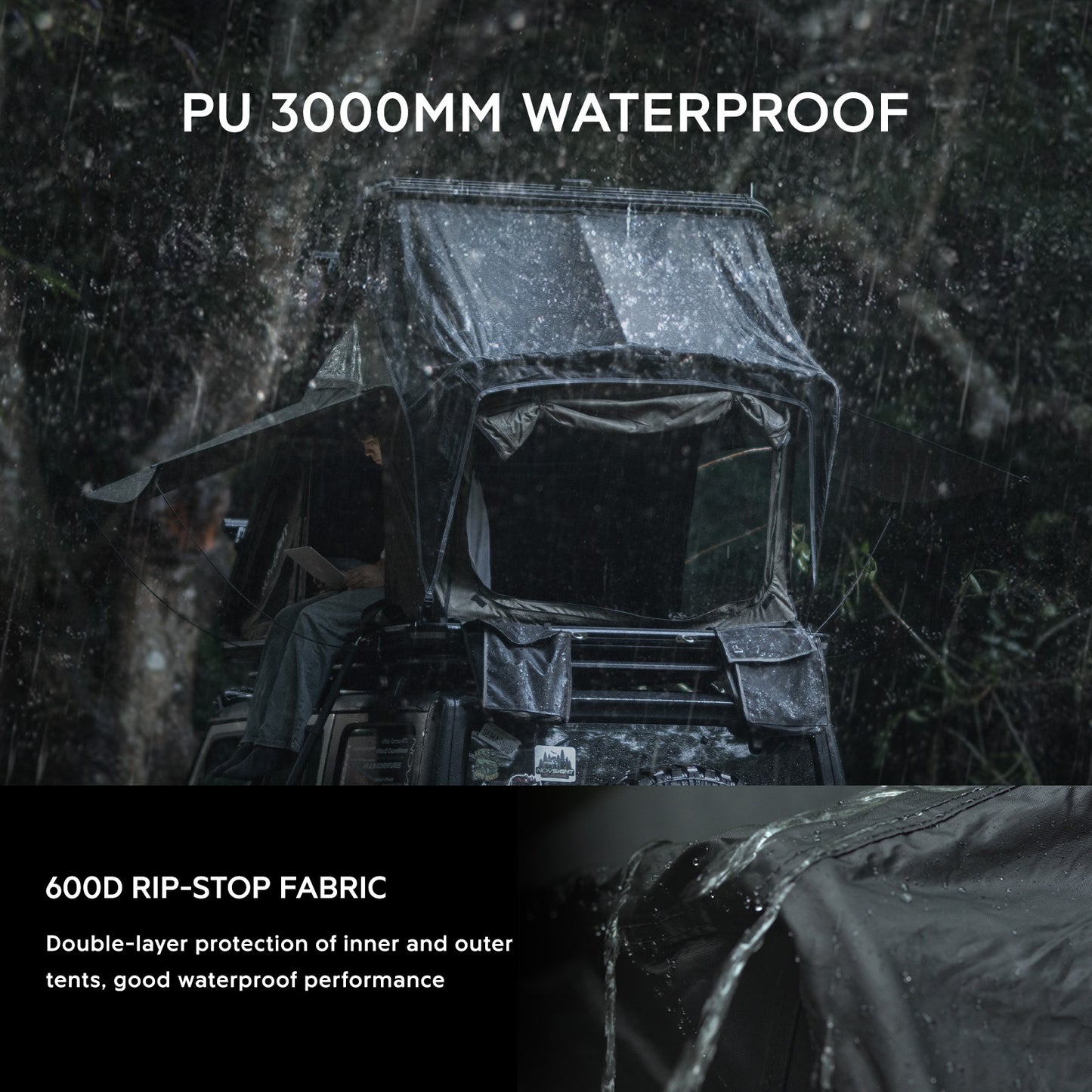 NOVSIGHT Black Roof Top Hard Shell Rooftop Tent 2-3 People Car Camping All Season with Luggage Rack Waterproof Rooftop Tent for for Jeep SUV Truck Overland Car Roof Tent For Camping with Ladder
