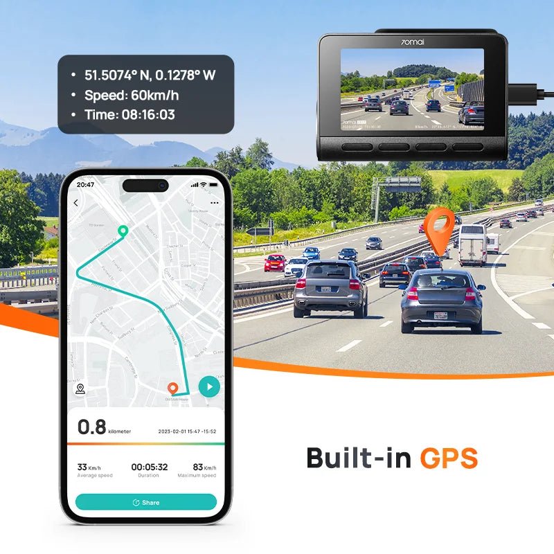 70mai 4K Dash Cam A810 Ultra HD Built - in GPS ADAS Auto Record 150FOV Motion Detection 70mai A810 4G Car DVR Support Rear Cam - shift - knoobs