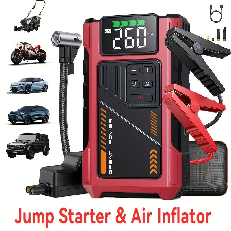 Portable Car Air Compressor & Jump Starter - 3000A Peak Power, 12V, Fast Charging, Digital Tire Inflator, LED Light, Compact Design for Gas/Diesel Engines (Copy)