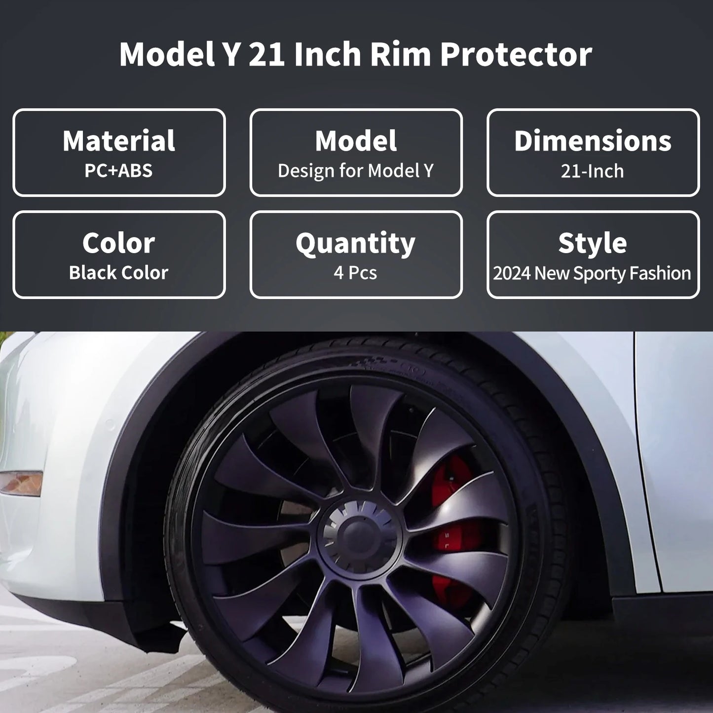 Model Y 2020-2024 Wheel Protector Design for Tesla Rim Protector 21 inch 4PCS Wheel Protector ABS Rim Protection Accessories