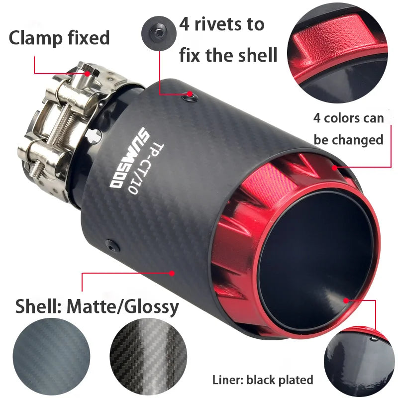 SUMSOO genuine new design cool style 3 layers carbon fiber + balck stainless modified car exhaust tip silenciador coche