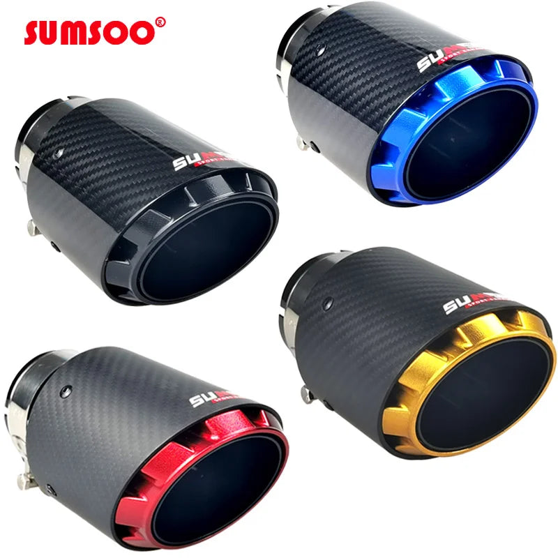 SUMSOO genuine new design cool style 3 layers carbon fiber + balck stainless modified car exhaust tip silenciador coche