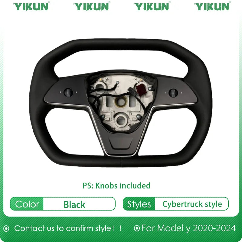 Car Steering Wheel Inspired By Cyberpack Style for Tesal Model Y/3 Highland 2017-2024 with Heating Function Black Leather Yoke