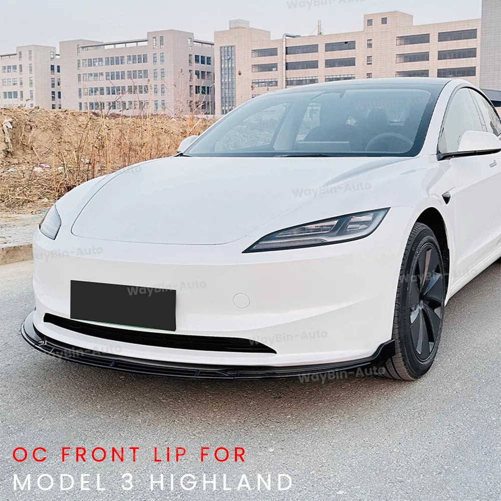 Front Lip For Tesla Model 3 Highland 2024 Front Bumper Lip Spoiler Glossy Black Carbon Body Kits Model 3 + Auto Accessories