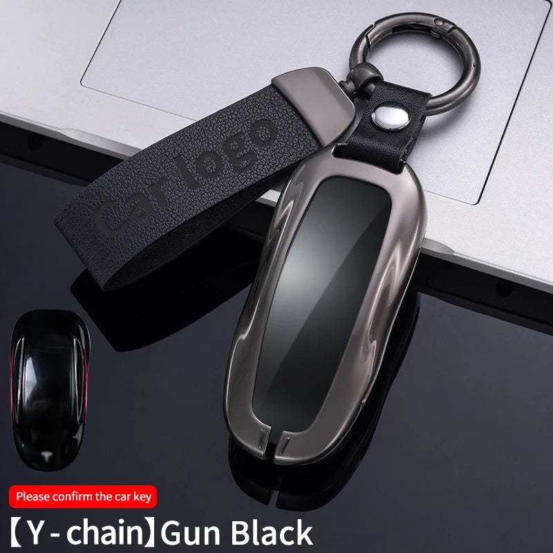 Zinc Alloy Car Key Case Protector Cover For Tesla Model 3 Model S Model Y Model X Model M Leather Shell Fob Holder Accessories