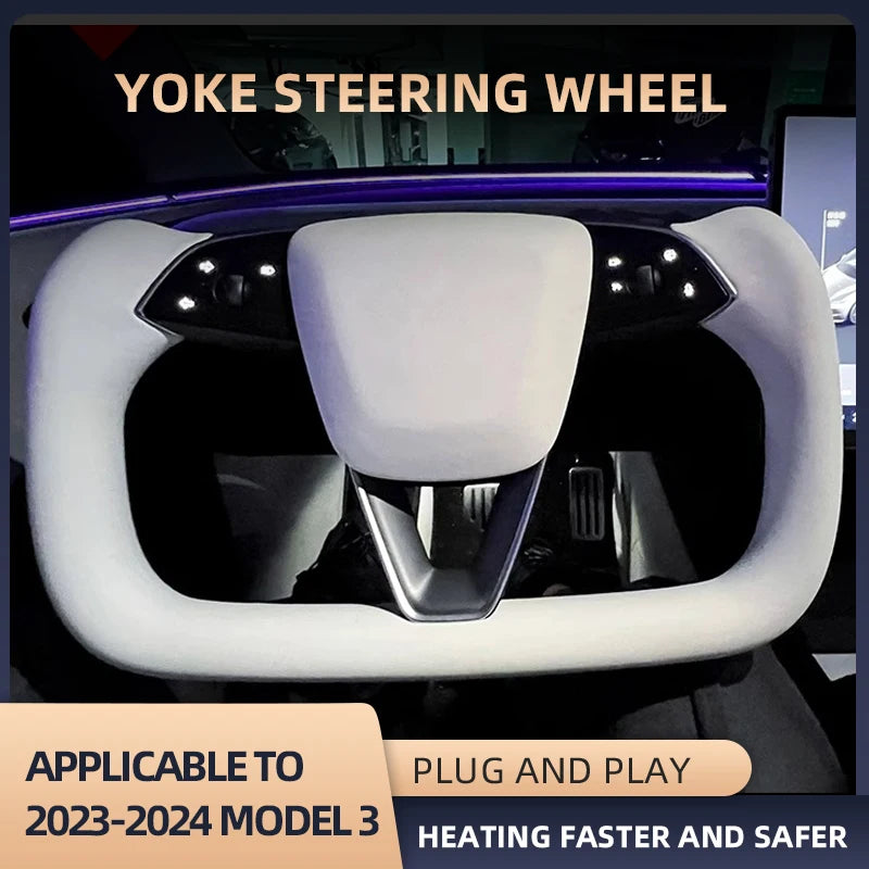 For Tesla Model3 Highland 2023-2024 Yoke Handle Steering Wheel With Heating Nappa Leather Volante Steering Wheel Car Accessories
