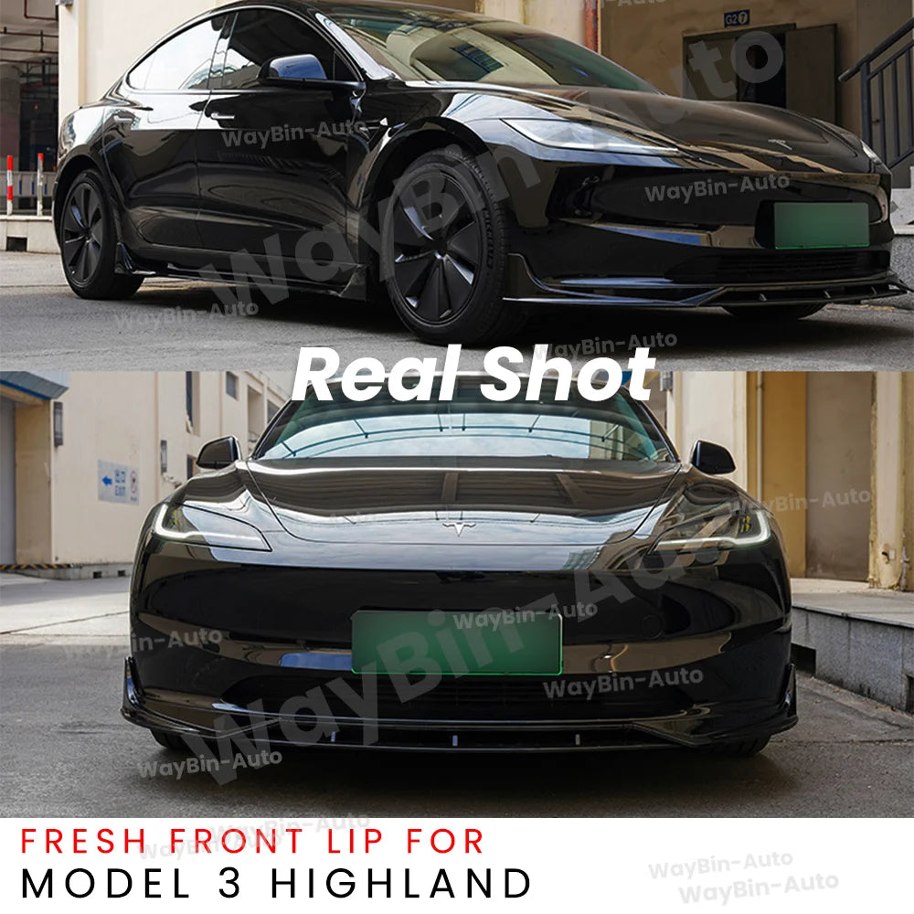Front Lip For Tesla Model 3 Highland 2024 Front Bumper Lip Spoiler Glossy Black Carbon Body Kits Model 3 + Auto Accessories
