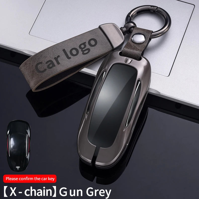 Zinc Alloy Car Key Case Protector Cover For Tesla Model 3 Model S Model Y Model X Model M Leather Shell Fob Holder Accessories