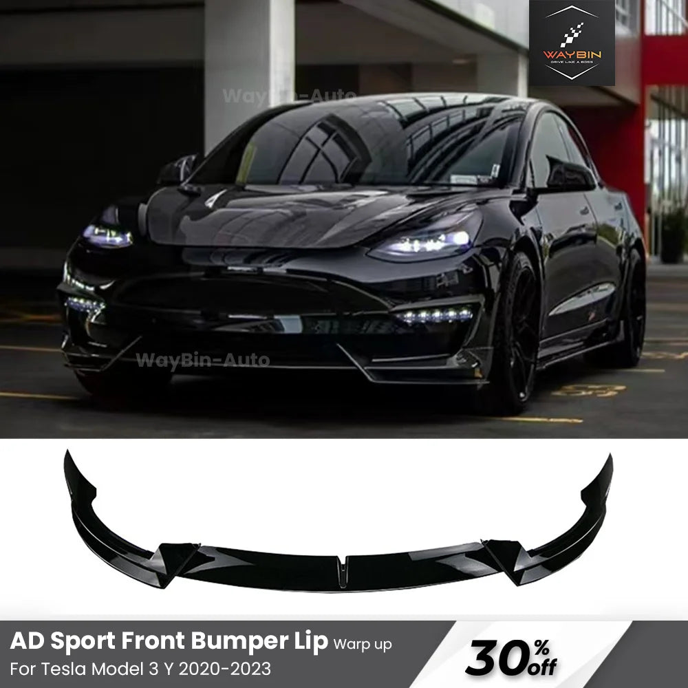 For Tesla Model 3 Y 2017-2023 Front Lip AD Body Kit Glossy Black Sport Bumper Spoiler Model 3 Model Y Auto Accessories