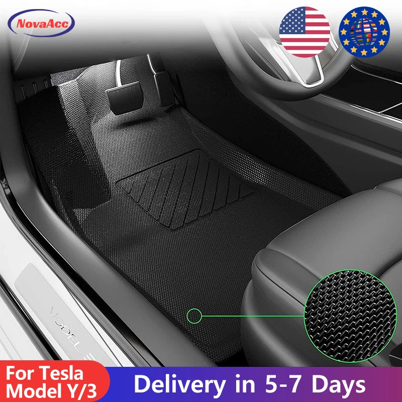 NovaAcc Floor Mats For Tesla Model 3 2021-2024 Highland Model Y 2017-2024 Left Rudder All Weather Waterproof Trunk Cargo Liner
