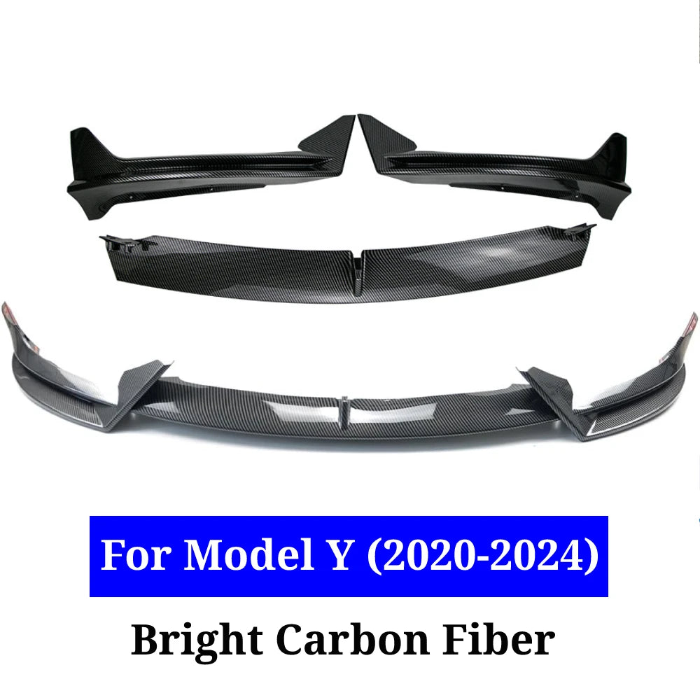 Front Bumper Lip 3Pcs For Tesla Model Y 2020-2024 For Tesla Model 3 2017-2023 Front Bumper Lip Splitter Spoiler, V Style