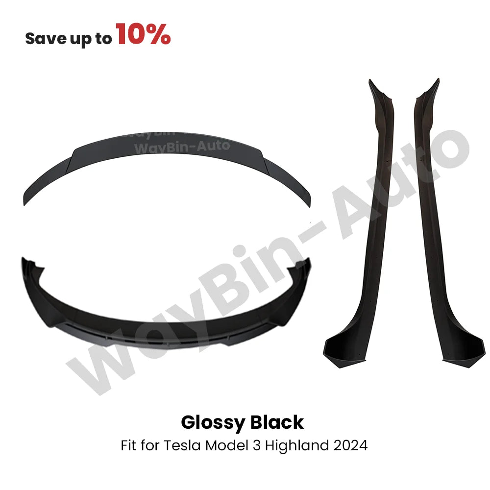 Fresh Aero For Tesla Model 3 Highland 2023-202 Body Kits Glossy Carbon Black Bumper Lip Rear Diffuser Spoiler Tuning Accessories