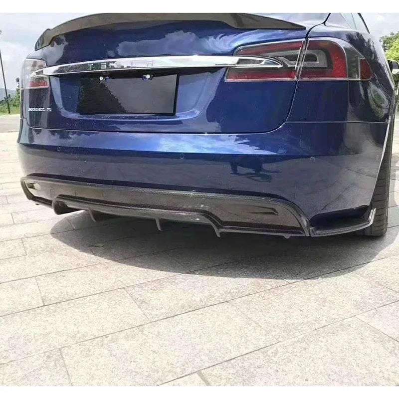 For Tesla Model S 2017 Carbon Fiber Back lip Car Bumper Diffuser Rear Splitters Spoiler Car Accessories body kit