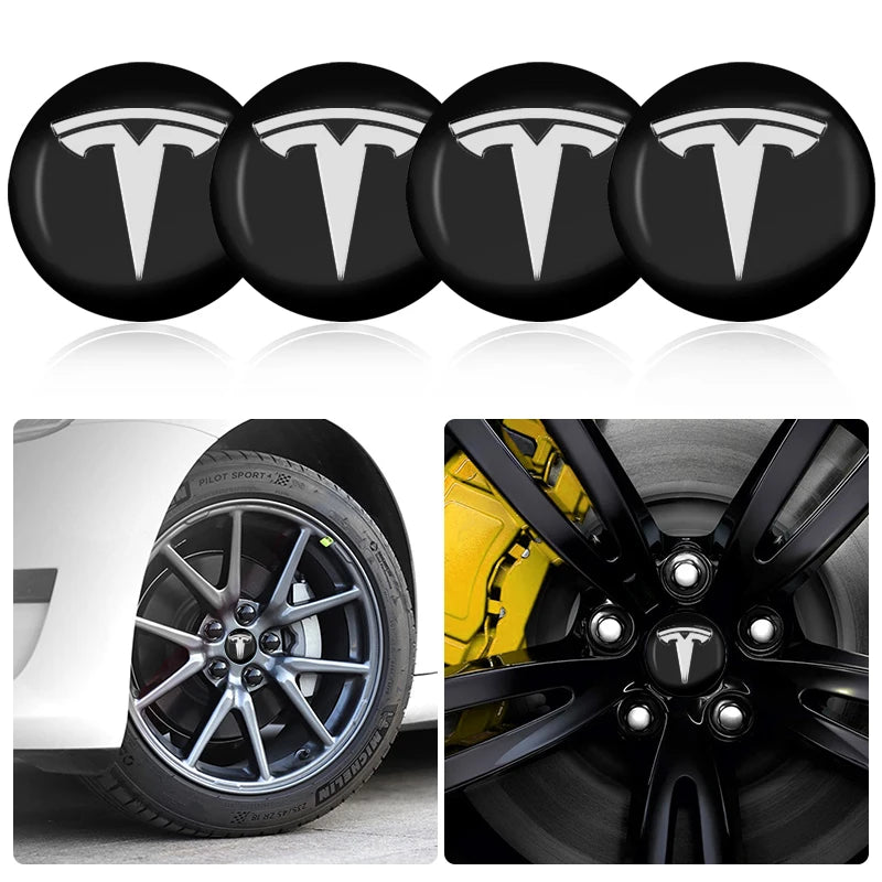4Pcs 56mm Car Wheel Hub Center Cap Emblem Badge Stickers for Tesla Model 3 Model S X Y Roadster 2018 2019 2020 2021 Car Styling