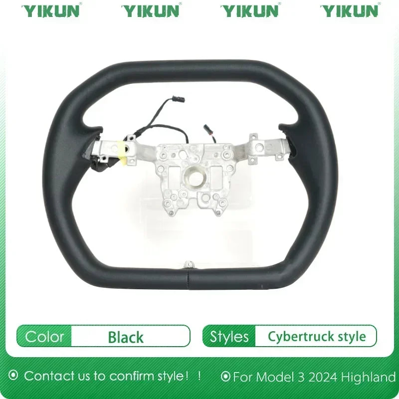 Car Steering Wheel Inspired By Cyberpack Style for Tesal Model Y/3 Highland 2017-2024 with Heating Function Black Leather Yoke