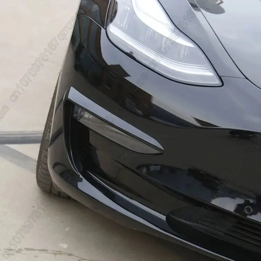 For Tesla Model 3 Y 2017 2018 2019-2023 Glossy Black Carbon Look Car Front Bumper Fog Light Frame Spoiler Decoration Body Kit
