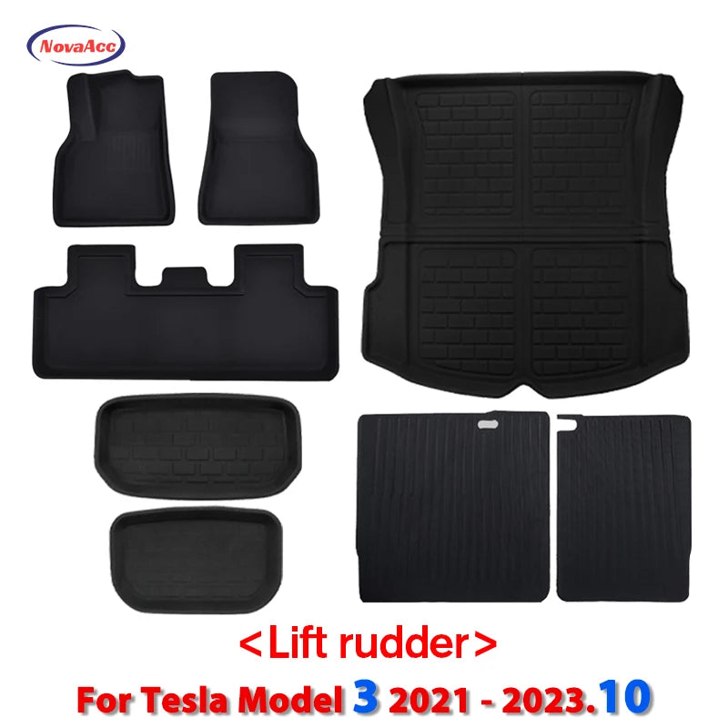 NovaAcc Floor Mats For Tesla Model 3 2021-2024 Highland Model Y 2017-2024 Left Rudder All Weather Waterproof Trunk Cargo Liner