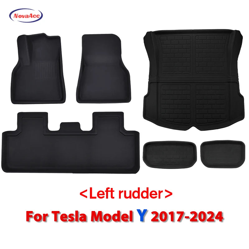 NovaAcc Floor Mats For Tesla Model 3 2021-2024 Highland Model Y 2017-2024 Left Rudder All Weather Waterproof Trunk Cargo Liner