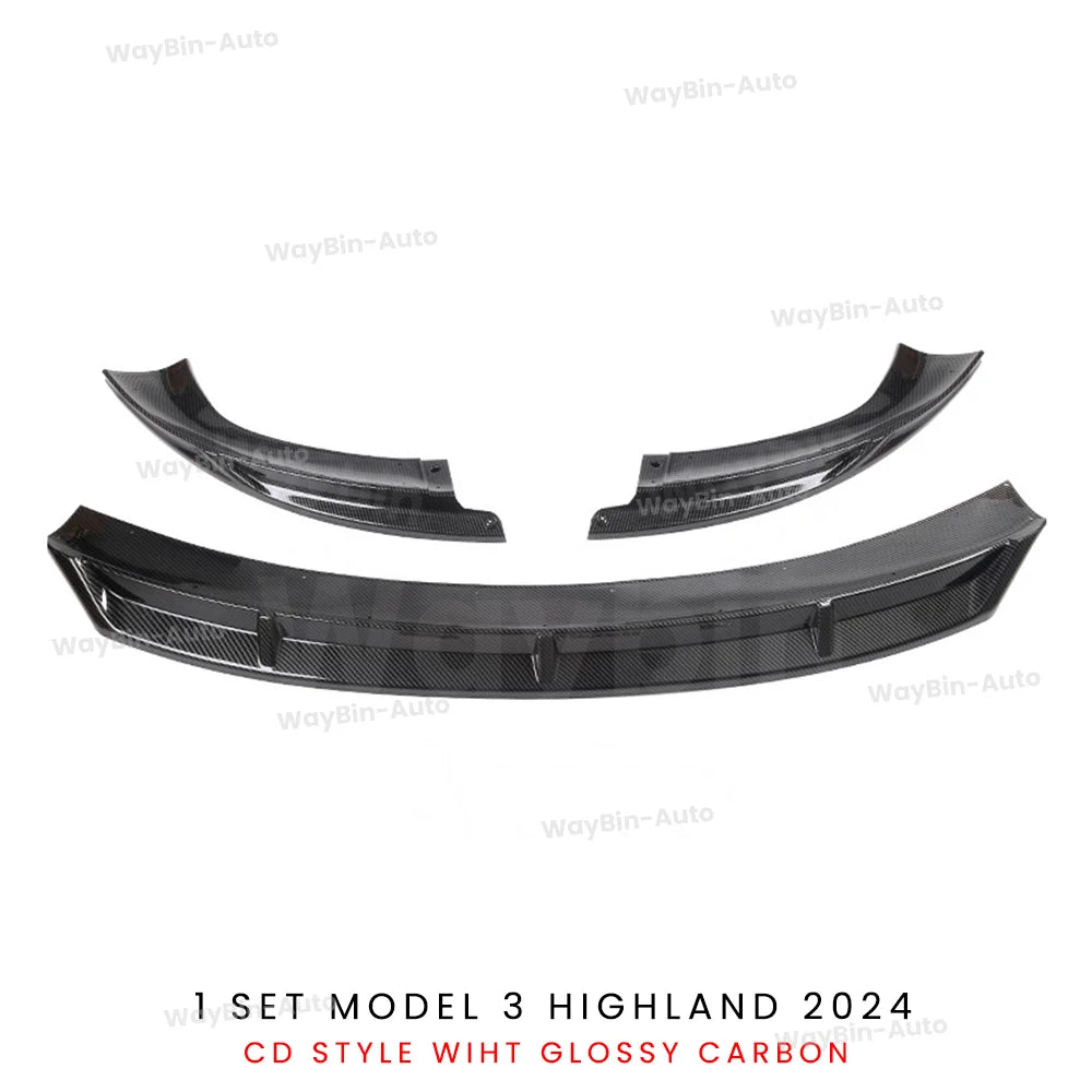 Front Lip For Tesla Model 3 Highland 2024 Front Bumper Lip Spoiler Glossy Black Carbon Body Kits Model 3 + Auto Accessories
