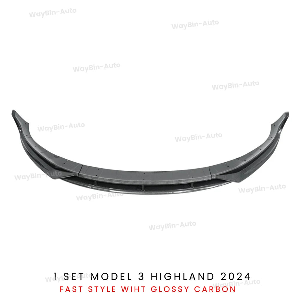 Front Lip For Tesla Model 3 Highland 2024 Front Bumper Lip Spoiler Glossy Black Carbon Body Kits Model 3 + Auto Accessories