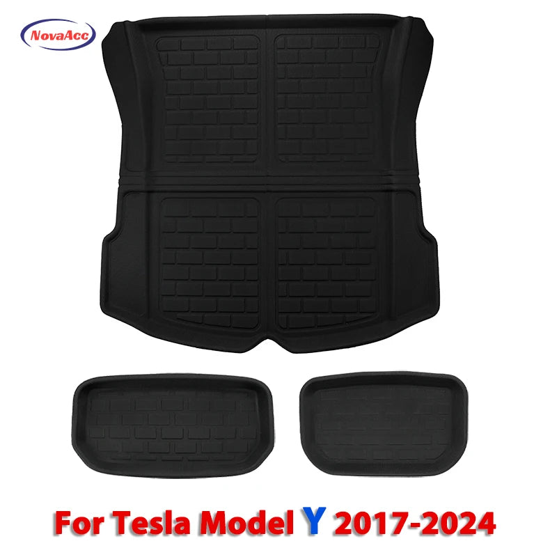 NovaAcc Floor Mats For Tesla Model 3 2021-2024 Highland Model Y 2017-2024 Left Rudder All Weather Waterproof Trunk Cargo Liner