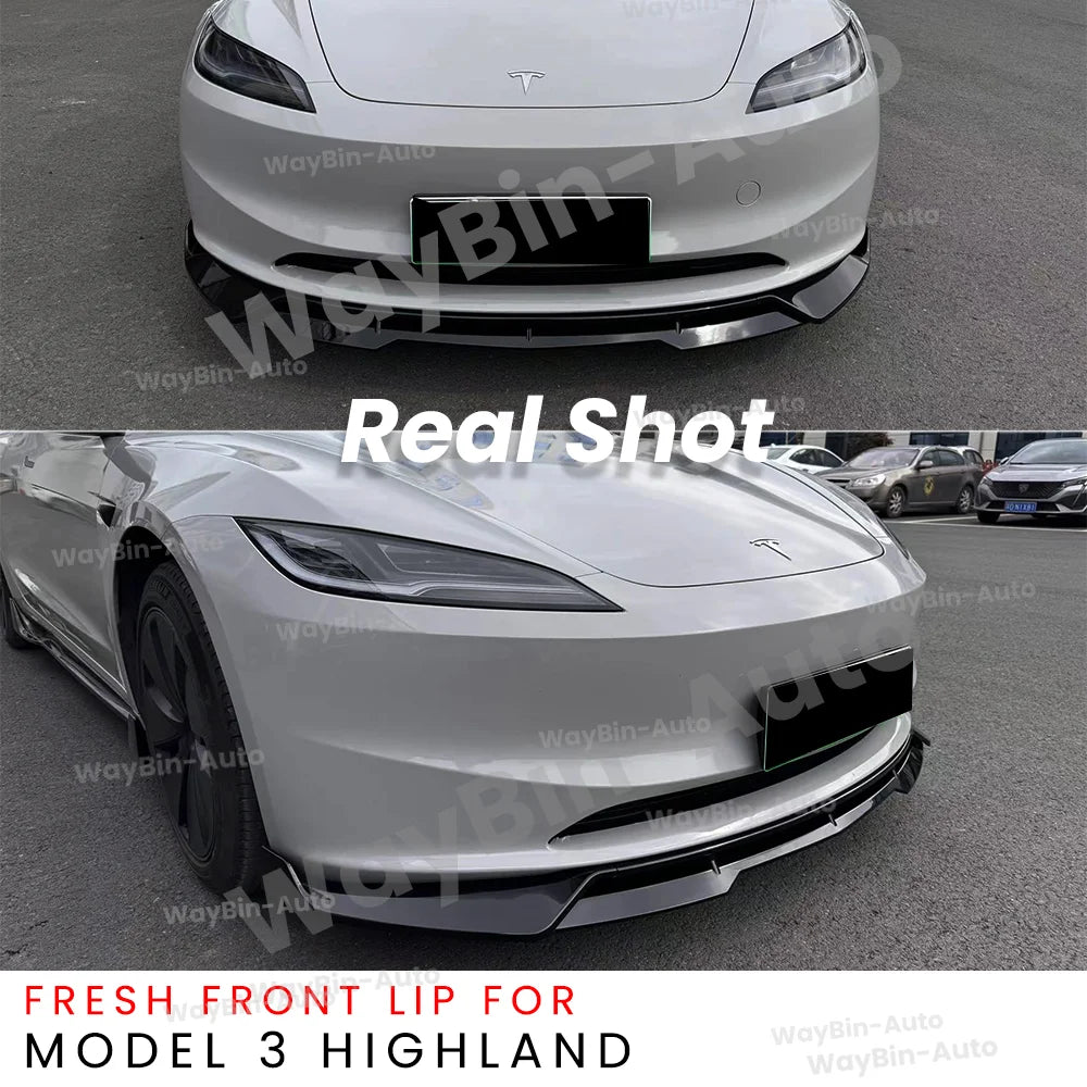Front Lip For Tesla Model 3 Highland 2024 Front Bumper Lip Spoiler Glossy Black Carbon Body Kits Model 3 + Auto Accessories