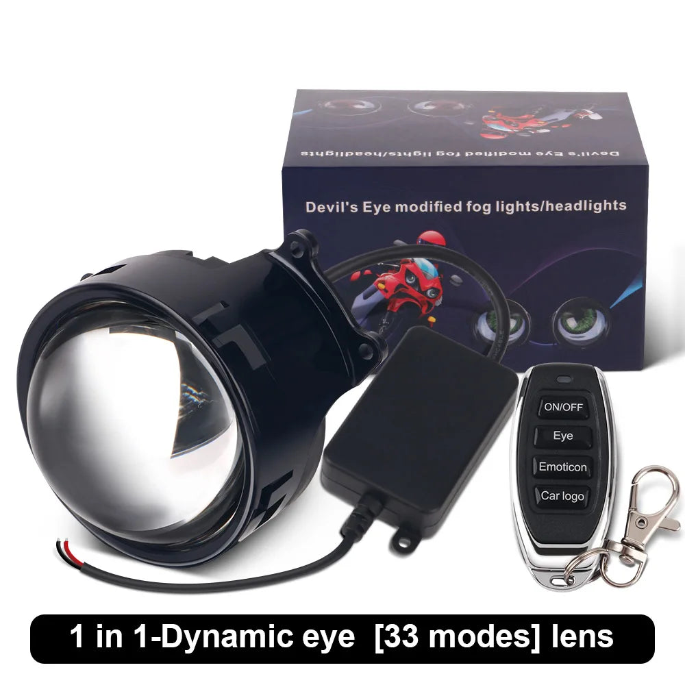 3-inch Devil's Eye LED Car Dynamic Lights Led Lenses Retrofit Kits Assembly Auto Accessories Headlight 12v with Remote Control