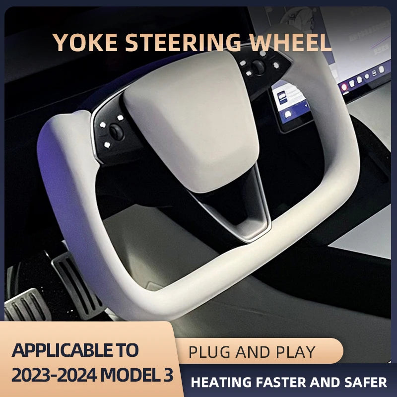 For Tesla Model3 Highland 2023-2024 Yoke Handle Steering Wheel With Heating Nappa Leather Volante Steering Wheel Car Accessories