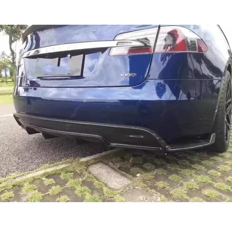 For Tesla Model S 2017 Carbon Fiber Back lip Car Bumper Diffuser Rear Splitters Spoiler Car Accessories body kit