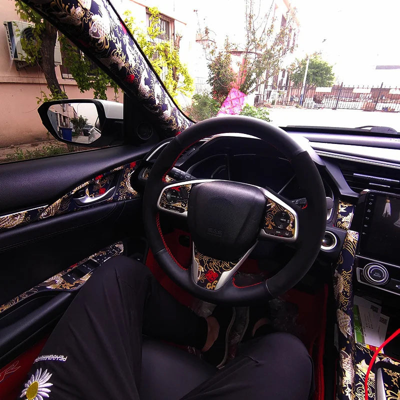 Car Interior Self-adhesive Cloth Adhesive Embroidery Car Stickers Interior Modification Abc Column Hot Stamping Latte Art