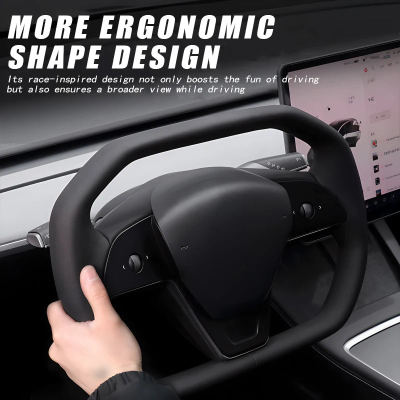 Car Steering Wheel Inspired By Cyberpack Style for Tesal Model Y/3 Highland 2017-2024 with Heating Function Black Leather Yoke
