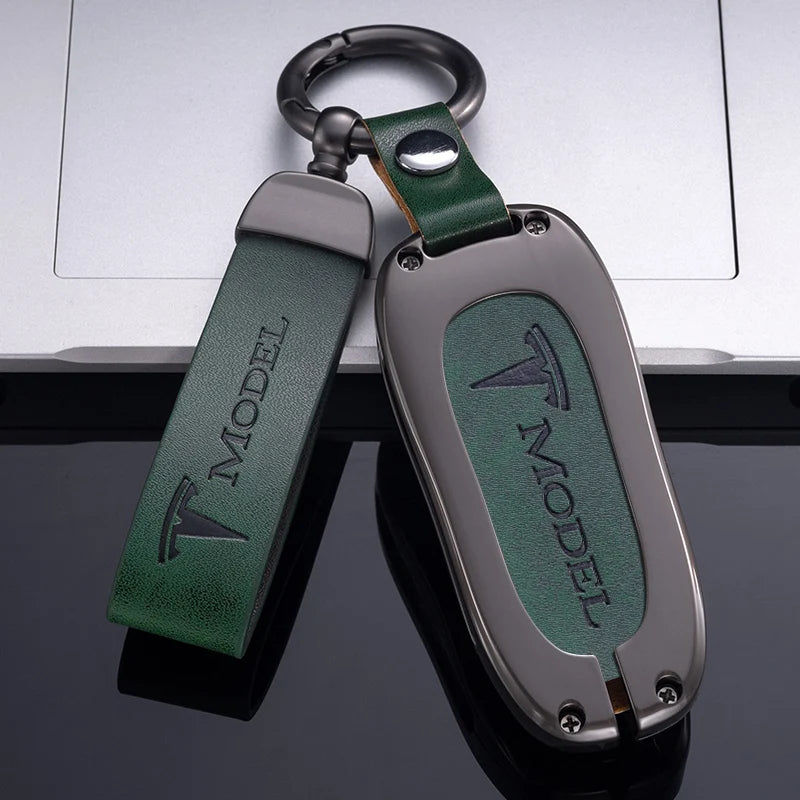 Zinc Alloy Car Key Case Protector Cover For Tesla Model 3 Model S Model Y Model X Model M Leather Shell Fob Holder Accessories